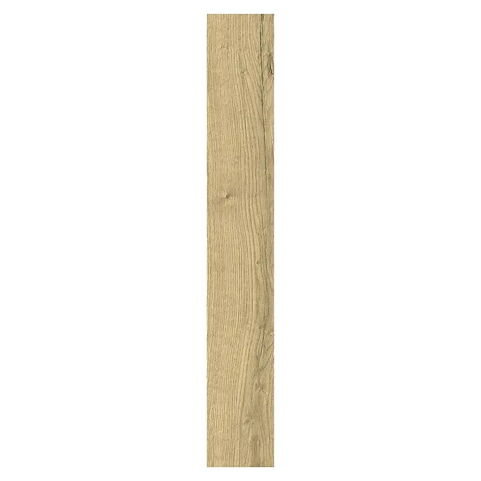 LOGOCLIC Laminado Roble Alba - 1.380 x 193 x 8 mm, Marrón, AC5 - Tabla de madera marrón claro con veta visible y marcas naturales, adecuada para suelos o paredes.