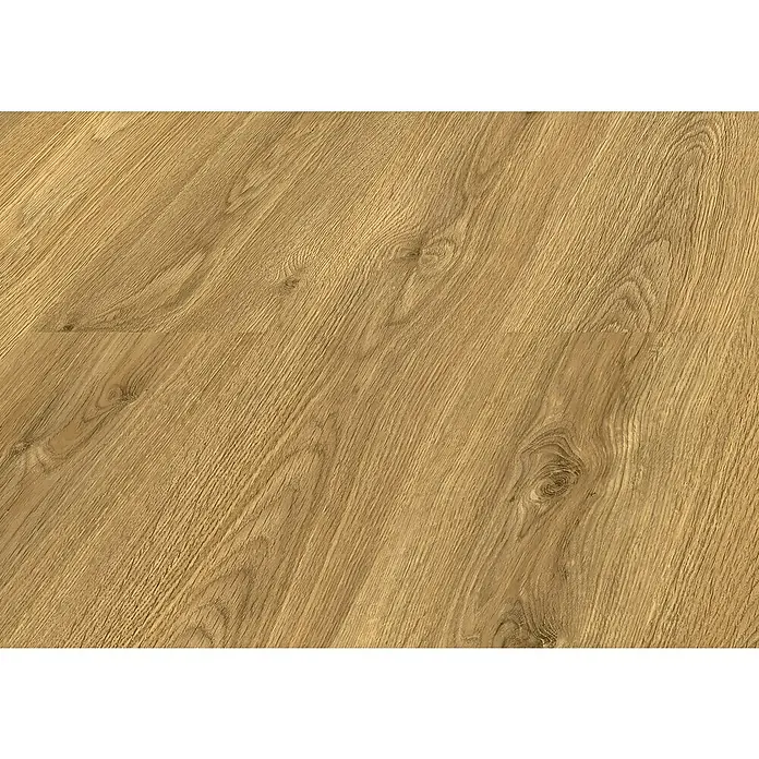 LOGOCLIC Laminado Roble Amalfi - 1.380 x 193 x 8 mm, Marrón, AC4 - Suelo de madera marrón claro con veta natural y nudos sutiles.