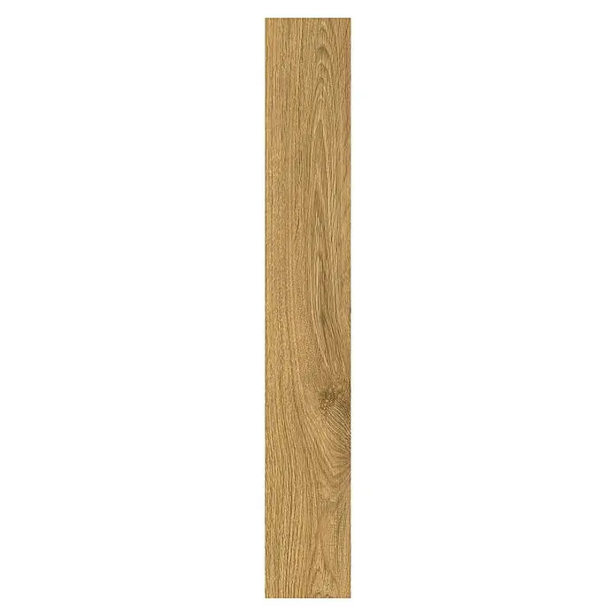 LOGOCLIC Laminado Roble Amalfi - 1.380 x 193 x 8 mm, Marrón, AC4 - Tabla de madera clara con veta natural pronunciada y un nudo grande.