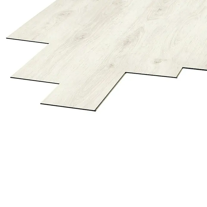 LOGOCLIC Laminado Roble Nebula - 1.380 x 193 x 8 mm, Gris, AC4 - Tablas de suelo efecto madera clara parcialmente instaladas, mostrando bordes de clic.