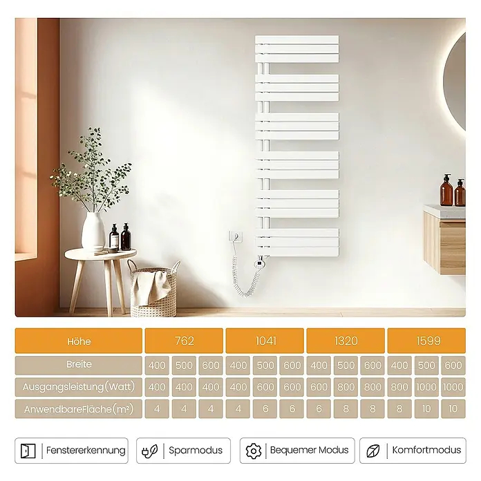 Emke Elektro-Badheizkörper Flachrohr Handtuchwärmer Calida - B x H: 50 x 104 cm