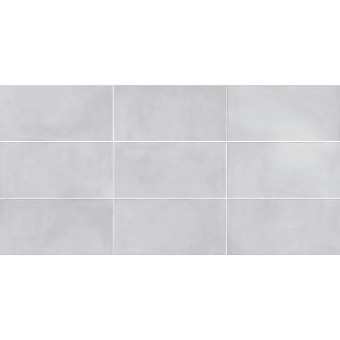 Steingutfliese Flower - 60 x 30 cm, Light Grey, Matt - Hellgraue Fliesen in Betonoptik im Rastermuster mit feiner Textur und weißen Fugen.