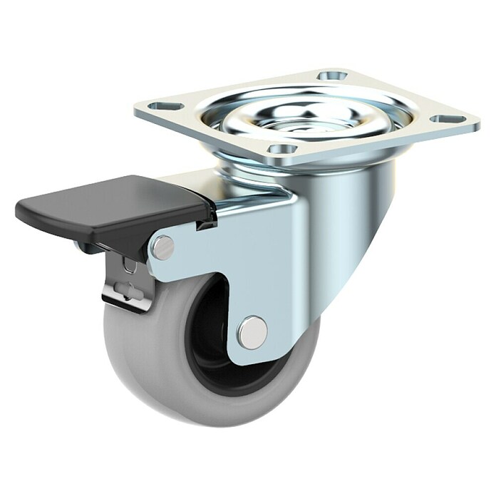 Zakretni kotač za transportna kolica s kočnicom  (Promjer kotačića: 50 mm, Nosivost: 60 kg, Klizni ležaj, Navoj: M 6) | BAUHAUS