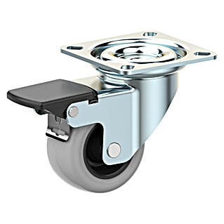 Zakretni kotač za transportna kolica s kočnicom (Promjer kotačića: 50 mm, Nosivost: 60 kg, Klizni ležaj, Navoj: M 6)