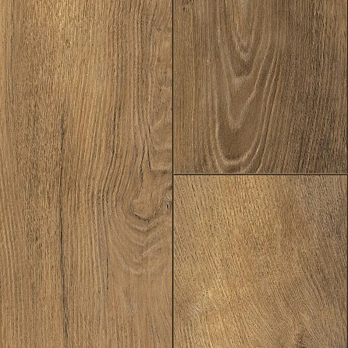 LOGOCLIC Vinto Laminat - Eiche Toledo, Landhausdiele, 1.288 x 195 x 10 mm - Mittelbraune Holzbodenplanken mit natürlicher Maserung und Textur.