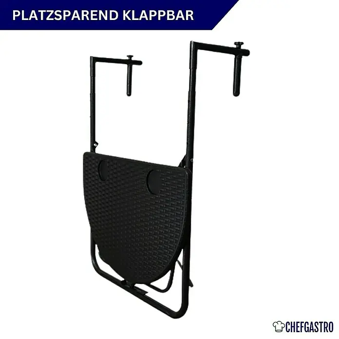 Chefgastro Balkon-Hängetisch Balkonhängetisch aus Kunststoff klappbar & 3-fach höhenverstellbar - Schwarz, Klappbar