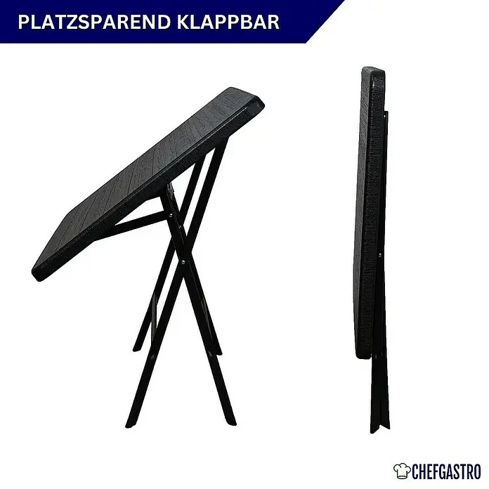 Chefgastro Balkontisch Balkontisch aus Kunststoff, klappbar, für 4 Personen - L x B x H: 78 x 78 x 73 cm, Klappbar, Viereckig, Holz Optik, Schwarz