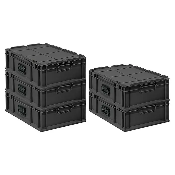 Proregal Euroboxen-Set 5x NextGen Portable - L x B x H: 60 x 40 x 18,5 cm, Kunststoff, Schwarz, 5 Stk.