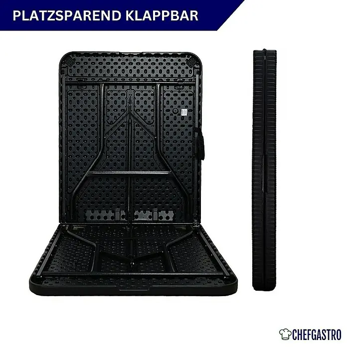 Chefgastro Gartentisch Buffettisch klappbar aus Kunststoff mit Tragegriff, für 8 Personen - L x B x H: 74 x 180 x 74 cm, Viereckig, Rattan Optik, Schwarz