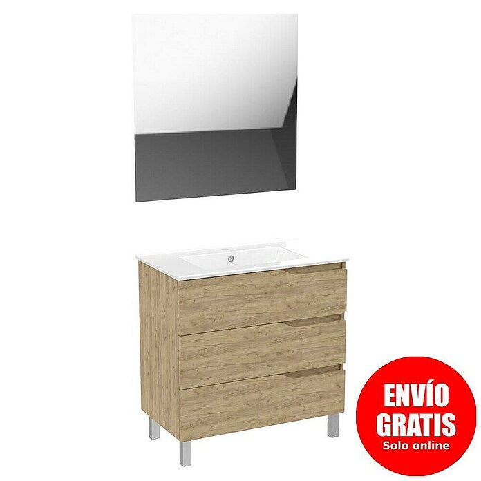 Conjunto de mueble de baño Riva (Ancho: 80 cm, Roble, 3 pzs.) | BAUHAUS