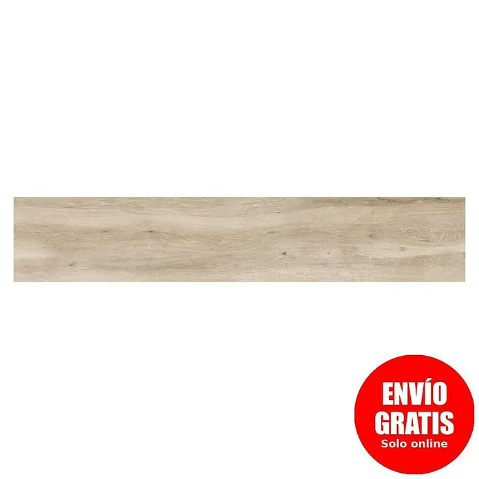 Halcón Pavimento porcelánico Wood - 22,5 x 119,5 cm, Beige, Mate, Rectificado - Azulejo cerámico efecto madera beige claro con veta natural.