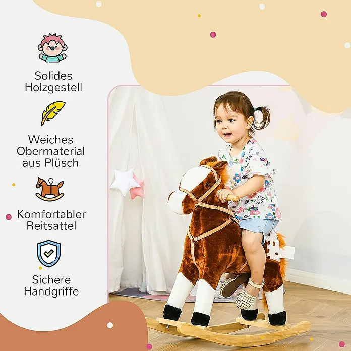 Homcom Holzpferd - L x B x H: 74 x 28 x 65 cm, Altersempfehlung: 3 Jahre