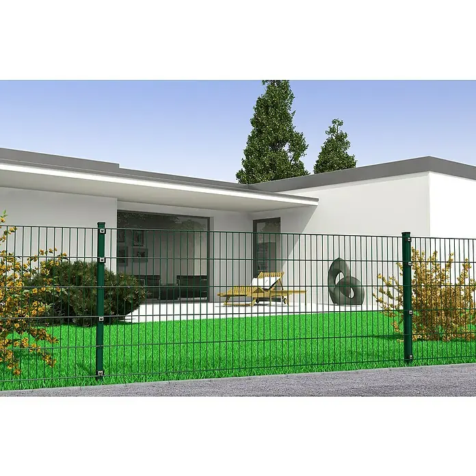Hadra Zaun-Set DSM 6/5/6 mit 9 Pfosten - 20 x 0,6 m, Grün, 17 -tlg., Mit Klemmhalter - Grüner Gitterzaun, ideal zur Sicherung von Gärten oder Grundstücken.