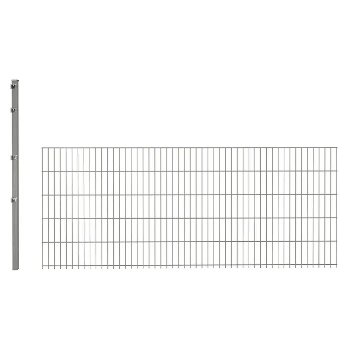 Hadra Zaun-Set DSM Erweiterung 6/5/6 mit Pfosten - 2,5 x 0,6 m, Grau, 2 -tlg., Mit Klemmhalter - Graues Metallzaunfeld und -pfosten.