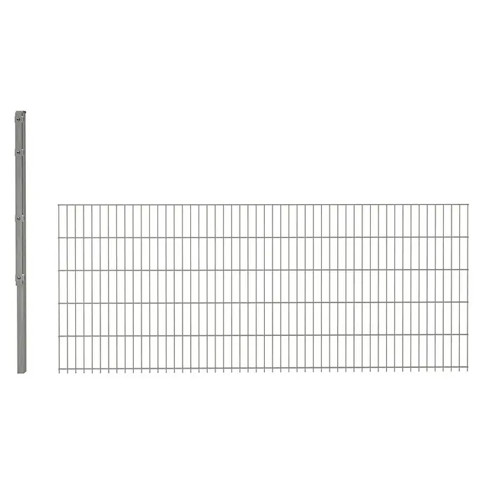 Hadra Zaun-Set DSM Erweiterung 6/5/6 mit Pfosten - 2,5 x 1,6 m, Grau, 2 -tlg., Mit Flachhalter - Graues Metallzaunfeld mit passendem Zaunpfosten.