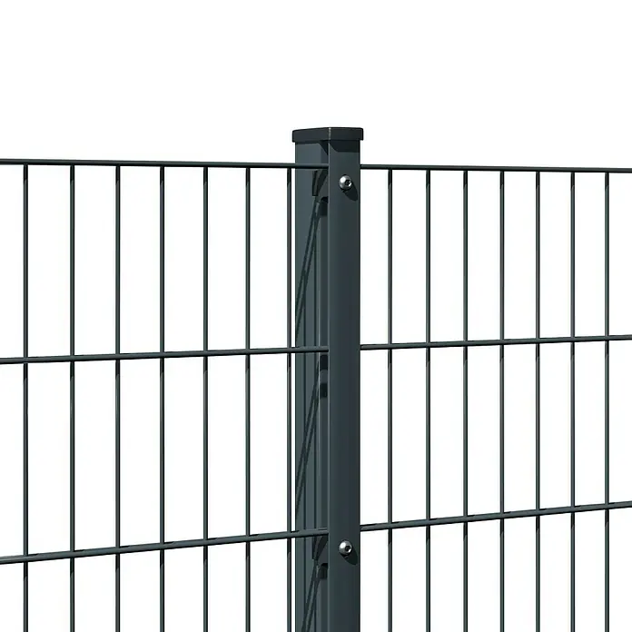 Hadra Zaun-Set DSM 8/6/8 mit 5 Pfosten - 10 x 1,6 m, Anthrazit, 9 -tlg., Mit Flachhalter - Graues Metallzaunfeld mit passendem Pfosten.