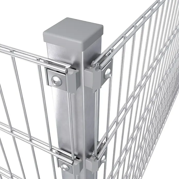 Hadra Zaun-Set DSM Erweiterung 6/5/6 mit Eckpfosten - 2,5 x 1,2 m, Grau, 2 -tlg. - Silberner Metallzaunpfosten mit befestigten Drahtgitterzaunfeldern.