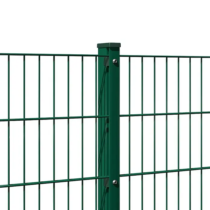 Hadra Zaun-Set DSM 6/5/6 mit 9 Pfosten - 20 x 1 m, Grün, 17 -tlg., Mit Flachhalter - Grünes Metallzaunfeld mit Pfosten.
