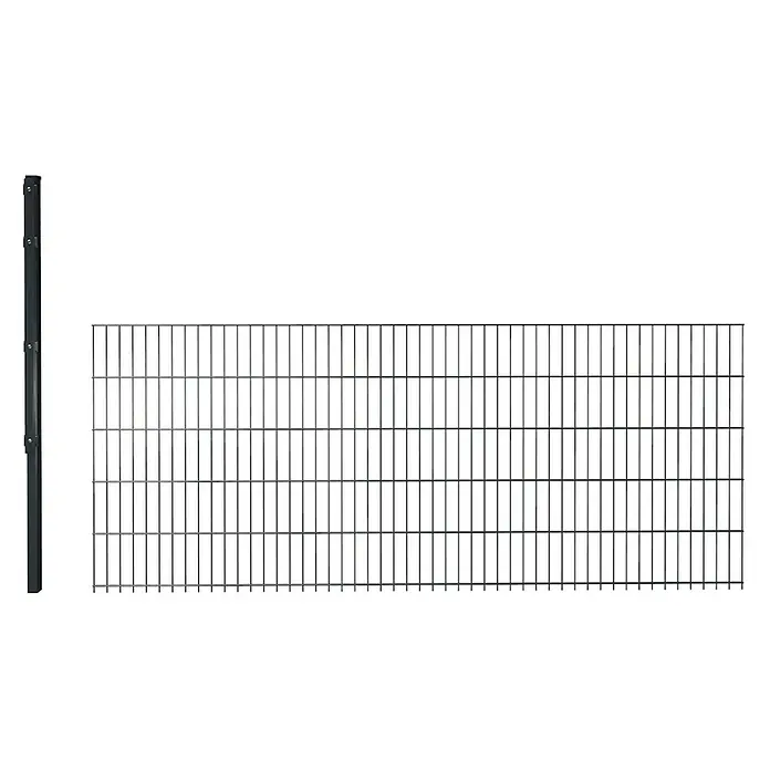 Hadra Zaun-Set DSM Erweiterung 6/5/6 mit Pfosten - 2,5 x 0,6 m, Anthrazit, 2 -tlg., Mit Flachhalter - Anthrazitfarbener Zaunpfosten und Drahtgitterzaunfeld.