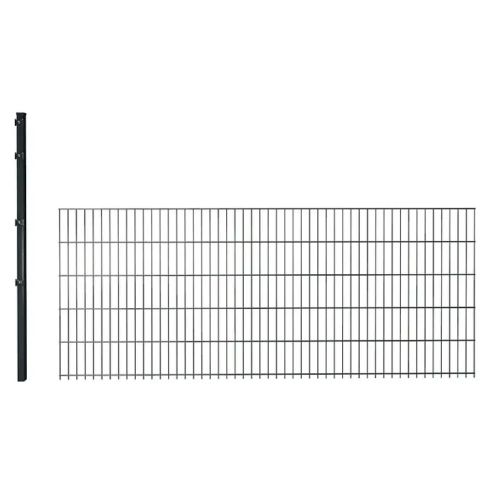 Hadra Zaun-Set DSM Erweiterung 6/5/6 mit Pfosten - 2,5 x 1,2 m, Anthrazit, 2 -tlg., Mit Klemmhalter - Dunkelgrünes Metall-Gitterzaunfeld mit passendem Pfosten.