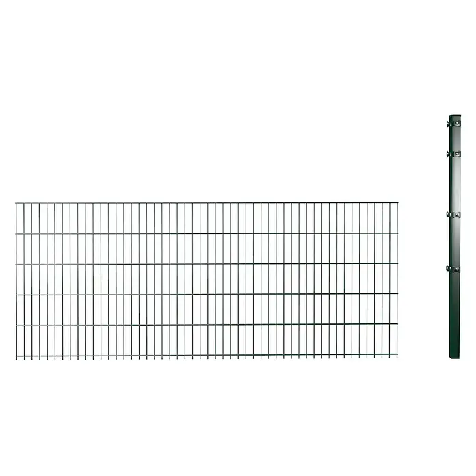 Hadra Zaun-Set DSM Erweiterung 6/5/6 mit Eckpfosten - 2,5 x 1,2 m, Grün, 2 -tlg. - Dunkelgrünes Metallgitterzaunfeld und passender Zaunpfosten.