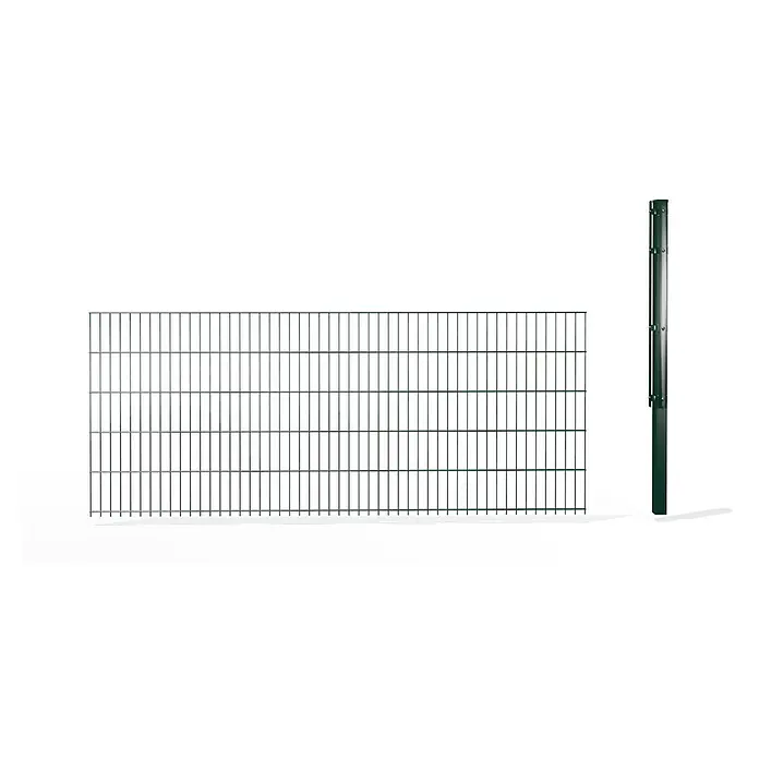 Hadra Zaun-Set DSM Erweiterung 8/6/8 mit Eckpfosten - 2,5 x 1,6 m, Grün, 2 -tlg., Mit Flachhalter - Grünes Metallgitter-Zaunfeld und ein passender Zaunpfosten.