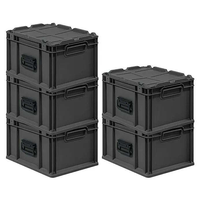 Proregal Euroboxen-Set 5x NextGen Portable - L x B x H: 40 x 30 x 23,5 cm, Kunststoff, Schwarz, 5 Stk.