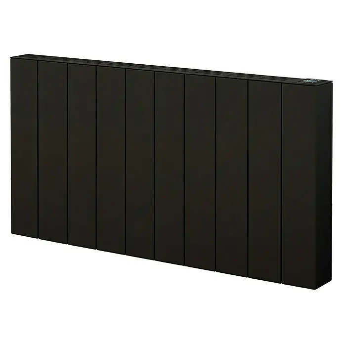 HJM Emisor térmico Elian - 2.000 W, Negro, 10 x 84,4 x 50 cm, Seco - Radiador eléctrico de panel negro con nervaduras verticales y pantalla digital.