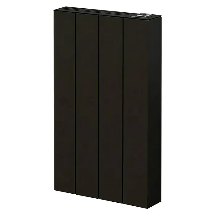 HJM Emisor térmico Elian - 500 W, Negro, 10 x 33,5 x 50 cm, Seco - Radiador eléctrico marrón oscuro con paneles verticales y rejillas superiores.