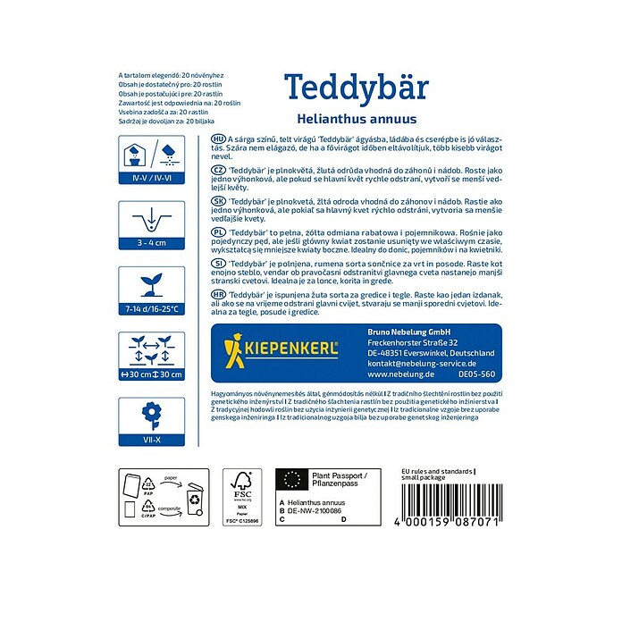 Kiepenkerl Cvetlična semena Sončnica Teddybär  (Helianthus annuus, Rumena) | 8127 - Feinsämereien in PG Marke | IBYA - Sämereien | IBY - Sämereien | IB - Grünpflanzen/Sämereien | I - Stadtgarten | BAUHAUS