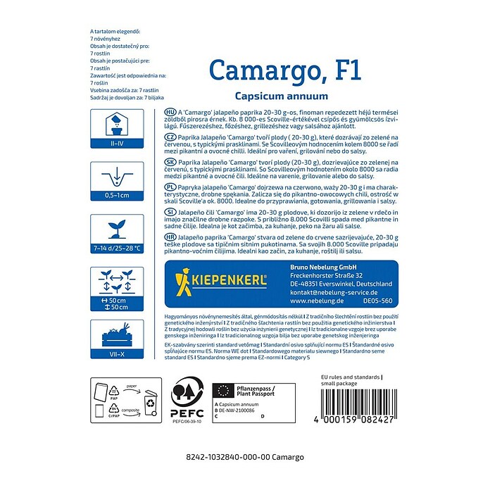 Kiepenkerl Zelenjavna semena Čili paprika Camargo  (Capsicum annuum, Čas žetve: Julij) | 8127 - Feinsämereien in PG Marke | IBYA - Sämereien | IBY - Sämereien | IB - Grünpflanzen/Sämereien | I - Stadtgarten | BAUHAUS