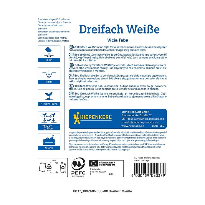Kiepenkerl Zelenjavna semena Bob Dreifach Weiße  (Vicia faba, Čas žetve: Junij) | 8127 - Feinsämereien in PG Marke | IBYA - Sämereien | IBY - Sämereien | IB - Grünpflanzen/Sämereien | I - Stadtgarten | BAUHAUS