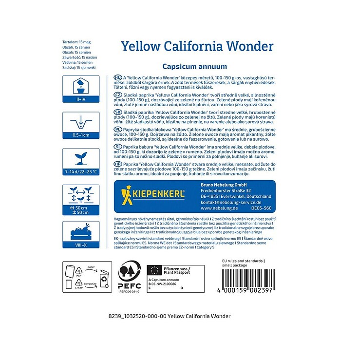 Kiepenkerl Zelenjavna semena Paprika Yellow California Wonder  (Capsicum annuum, Čas žetve: Avgust) | 8127 - Feinsämereien in PG Marke | IBYA - Sämereien | IBY - Sämereien | IB - Grünpflanzen/Sämereien | I - Stadtgarten | BAUHAUS