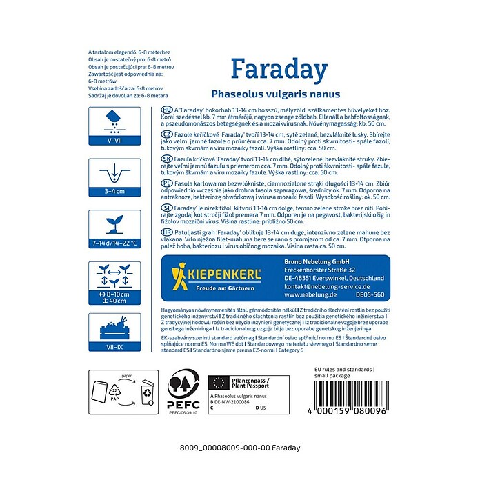 Kiepenkerl Zelenjavna semena Fižol Faraday  (Phaseolus vulgaris, Čas žetve: Januar) | 8127 - Feinsämereien in PG Marke | IBYA - Sämereien | IBY - Sämereien | IB - Grünpflanzen/Sämereien | I - Stadtgarten | BAUHAUS