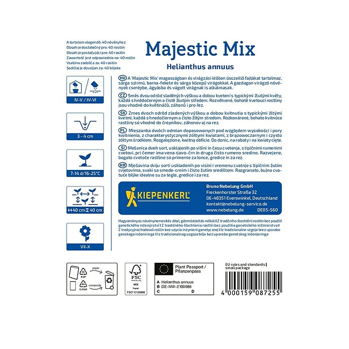 Kiepenkerl Mešana cvetlična semena Sončnica Majestic Mix  (Helianthus annuus, Rumena) | 8127 - Feinsämereien in PG Marke | IBYA - Sämereien | IBY - Sämereien | IB - Grünpflanzen/Sämereien | I - Stadtgarten | BAUHAUS