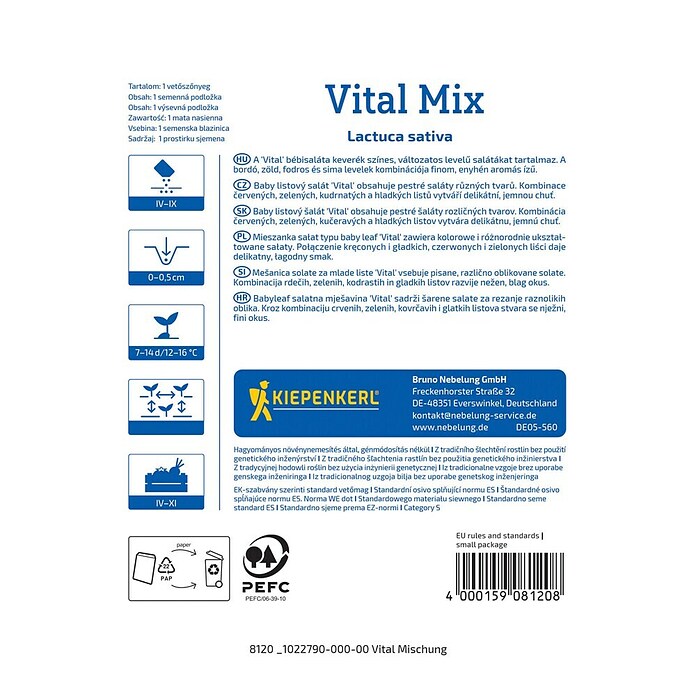 Kiepenkerl Mešanica zelenjavnih semen Solata Vital Mix  (Lactuca sativa, Čas žetve: April) | 8127 - Feinsämereien in PG Marke | IBYA - Sämereien | IBY - Sämereien | IB - Grünpflanzen/Sämereien | I - Stadtgarten | BAUHAUS
