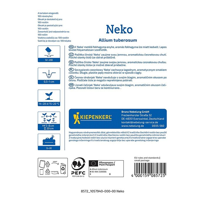 Kiepenkerl Zeliščna semena Drobnjak Neko  (Allium tuberosum, Čas setve: April, Čas žetve: Maj) | 8127 - Feinsämereien in PG Marke | IBYA - Sämereien | IBY - Sämereien | IB - Grünpflanzen/Sämereien | I - Stadtgarten | BAUHAUS