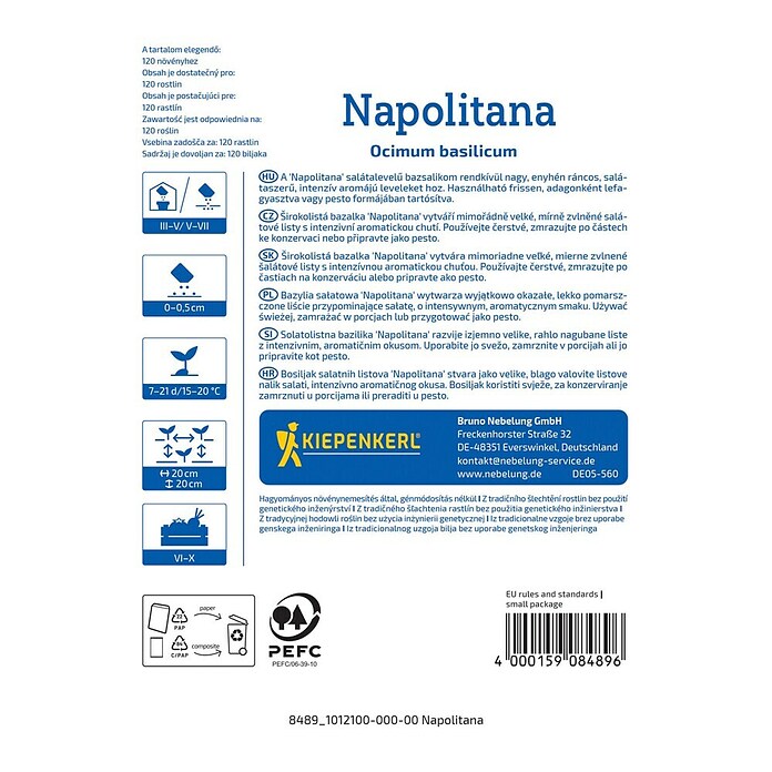 Kiepenkerl Zeliščna semena Bazilika Napolitana  (Ocimum basilicum, Čas setve: Maj, Čas žetve: Junij) | 8127 - Feinsämereien in PG Marke | IBYA - Sämereien | IBY - Sämereien | IB - Grünpflanzen/Sämereien | I - Stadtgarten | BAUHAUS
