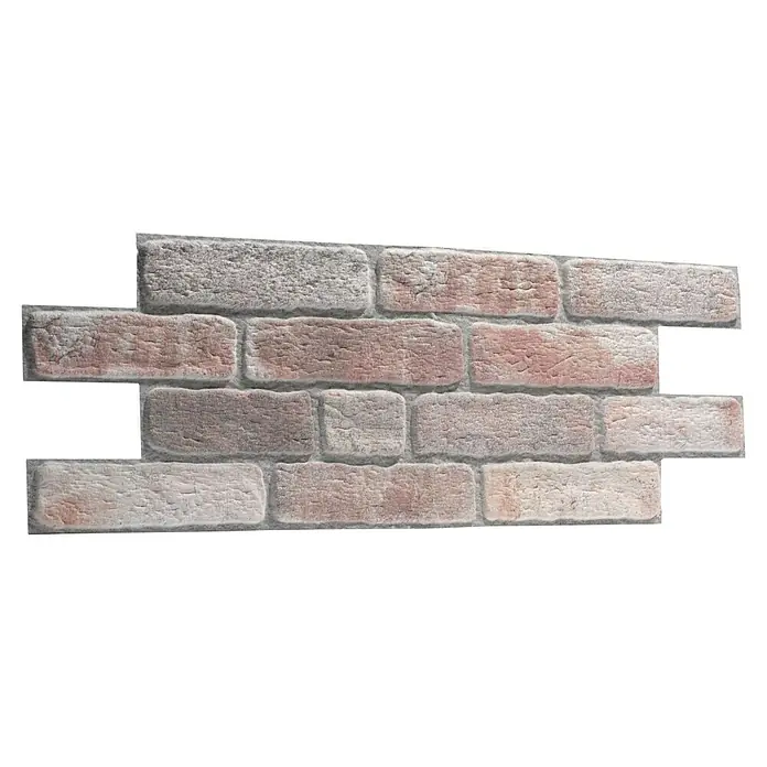 Panel de pared Ultra - 67 x 25 cm, Blanco desgastado, 6 ud. - Azulejos decorativos de pared de ladrillo texturizado en tonos rojizos y grises con mortero claro.