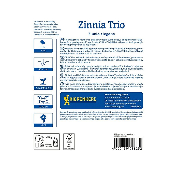 Kiepenkerl Mešana cvetlična semena Cinija Trio  (Zinnia elegans) | 8127 - Feinsämereien in PG Marke | IBYA - Sämereien | IBY - Sämereien | IB - Grünpflanzen/Sämereien | I - Stadtgarten | BAUHAUS