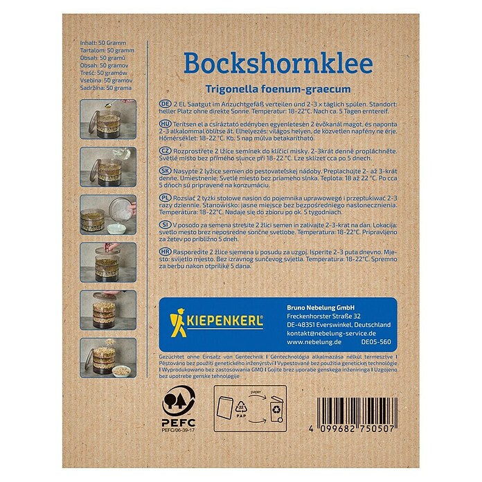 Kiepenkerl Bio Zelenjavna semena Grško seno  (Trigonella foenum-graecum) | 8127 - Feinsämereien in PG Marke | IBYA - Sämereien | IBY - Sämereien | IB - Grünpflanzen/Sämereien | I - Stadtgarten | BAUHAUS