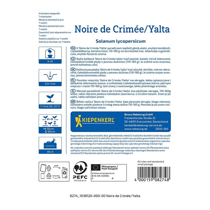 Kiepenkerl Zelenjavna semena Paradižnik Noir de Crimee/Yalta  (Solanum lycopersicum, Čas žetve: Julij) | 8127 - Feinsämereien in PG Marke | IBYA - Sämereien | IBY - Sämereien | IB - Grünpflanzen/Sämereien | I - Stadtgarten | BAUHAUS