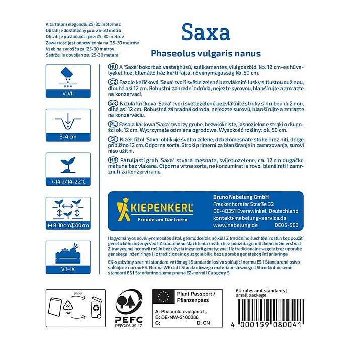 Kiepenkerl Zelenjavna semena Fižol Saxa  (Phaseolus vulgaris, Čas žetve: Julij) | 8127 - Feinsämereien in PG Marke | IBYA - Sämereien | IBY - Sämereien | IB - Grünpflanzen/Sämereien | I - Stadtgarten | BAUHAUS