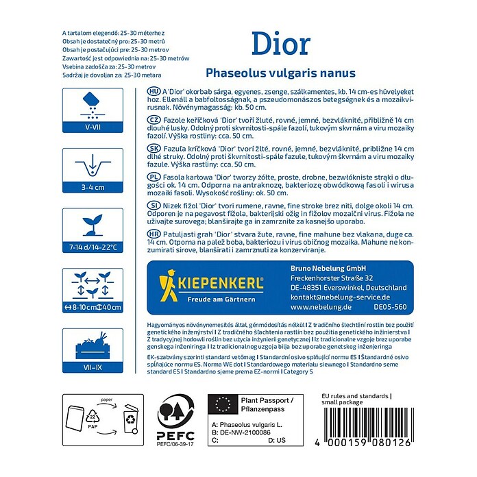 Kiepenkerl Zelenjavna semena Fižol Dior  (Phaseolus vulgaris, Čas žetve: Julij) | 8127 - Feinsämereien in PG Marke | IBYA - Sämereien | IBY - Sämereien | IB - Grünpflanzen/Sämereien | I - Stadtgarten | BAUHAUS