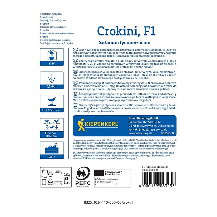 Kiepenkerl Zelenjavna semena Paradižnik Crokini F1  (Solanum lycopersicum, Čas žetve: Julij) | 8127 - Feinsämereien in PG Marke | IBYA - Sämereien | IBY - Sämereien | IB - Grünpflanzen/Sämereien | I - Stadtgarten | BAUHAUS
