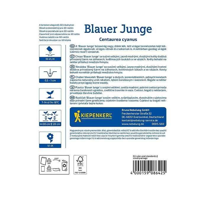 Kiepenkerl Cvetlična semena Modri glavinec Blauer Junge  (Centaurea cyanus, Modra) | 8127 - Feinsämereien in PG Marke | IBYA - Sämereien | IBY - Sämereien | IB - Grünpflanzen/Sämereien | I - Stadtgarten | BAUHAUS
