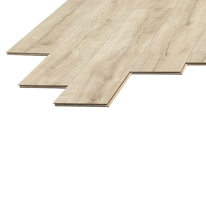 LOGOCLIC Laminado Hidro Roble Siena (1.380 x 191 x 8 mm, Beige, AC4, Resistente al agua) | BAUHAUS