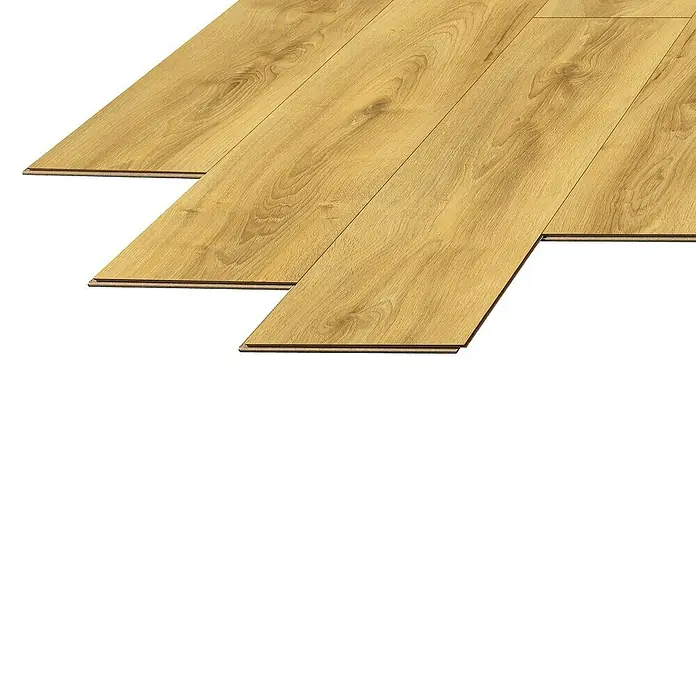 LOGOCLIC Laminado Hidro Roble Milo - 1.380 x 191 x 10 mm, Marrón, AC5 - Tarimas de suelo laminado color madera clara, parcialmente instaladas, veta visible y sistema clic.