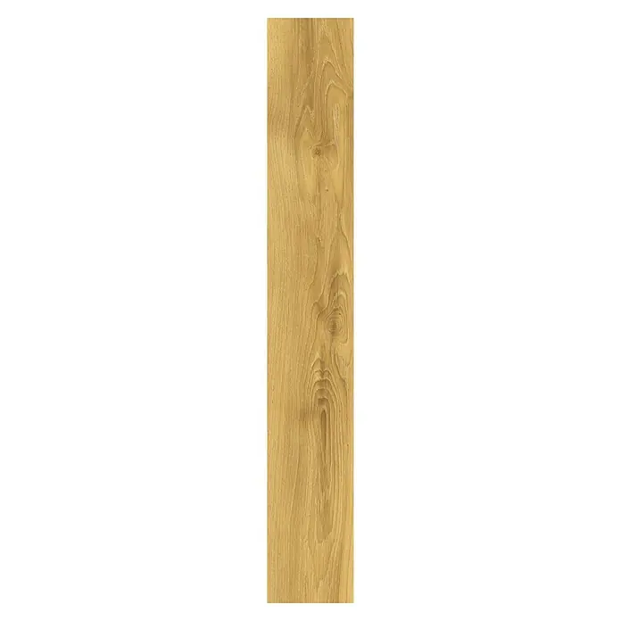 LOGOCLIC Laminado Hidro Roble Milo - 1.380 x 191 x 10 mm, Marrón, AC5 - Tabla de madera marrón claro con veta natural y nudos.