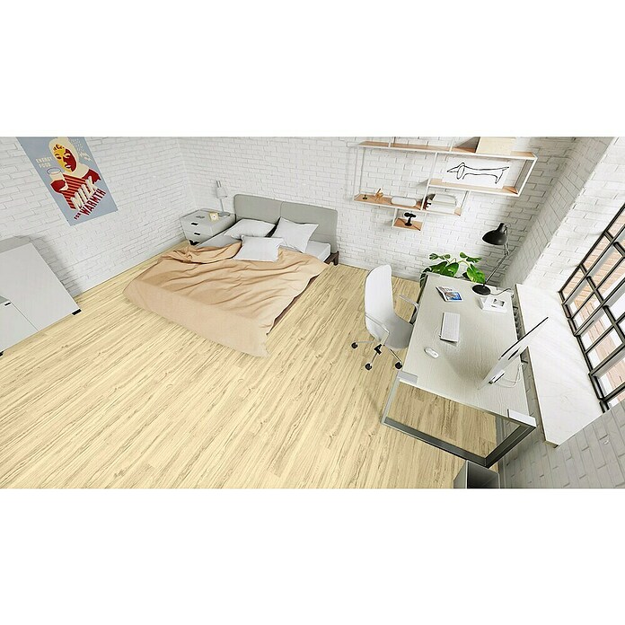 LOGOCLIC Laminado Roble Lumen (1.380 x 193 x 8 mm, Beige, AC5) | BAUHAUS